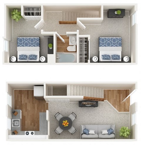 Floor plan for 2 beds, 1 bath, 805 sqft